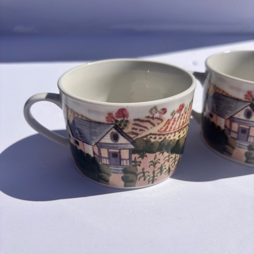 Gibson Housewares Country Farmhouse Coffee Mugs Set of 4 Landscape Pumpkin Patch